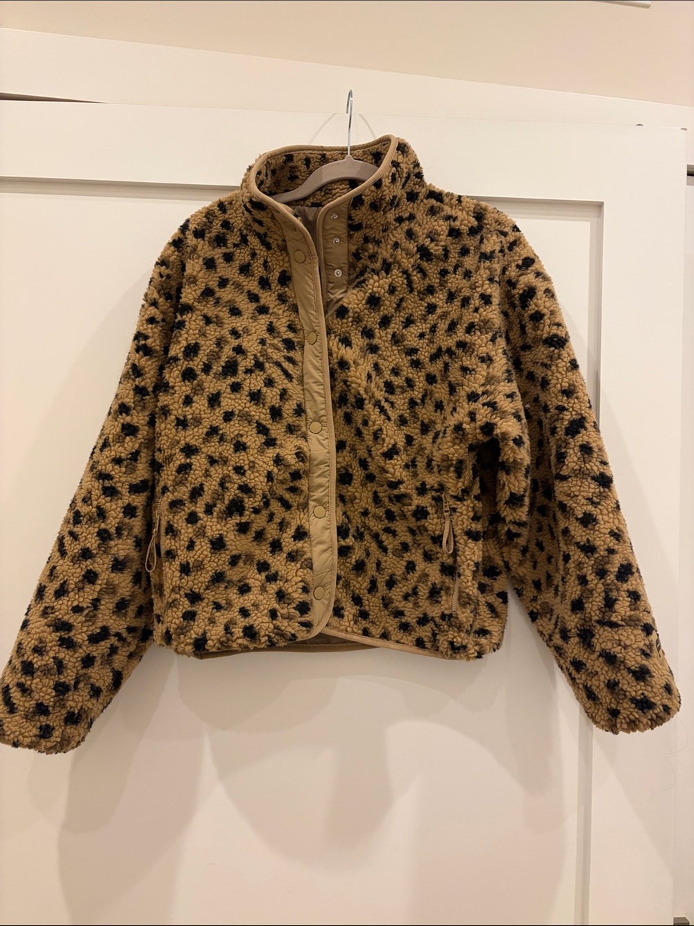 Fabletics Tan & Black Leopard Teddy Jacket
